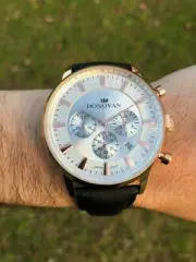 Donovan Watches Chrono X 50% Off! Stainless Steel White Rose Gold Black Leather