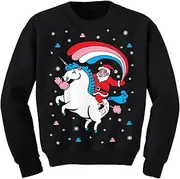 [Tstars] Santa Riding Unicorn Rainbow Ugly Christmas Toddler/Kids Sweatshirt 4T Black