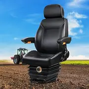 Giantz Suspension Tractor Seat, Adjustable Mower Excavator Seats Forklift Lawn Tractors Backrest Chair Universal Replacement, Foldable Armrest With Headrest Black