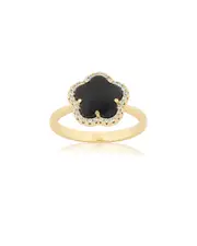Jankuo Flower 14K Plated Onyx CZ Statement Ring