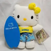 Hello Kitty Sanrio Surfer Plush Doll White Yellow Tropical Hawaii Surfboard NWT