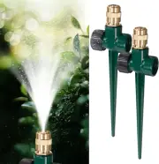 2-Pack Adjustable Brass Lawn Sprinklers with Spike Base for Garden Irrigation