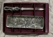 1991 RARE Arthur Court Designs Silver Desk Set Jungle Tray/Elephant Letter Openr