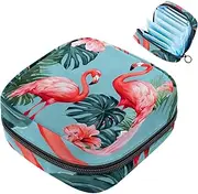 Period Bag,Sanitary Napkin Storage Bag,Flamingo Tropical Leaves Flowers,Tampon Holder for Purse
