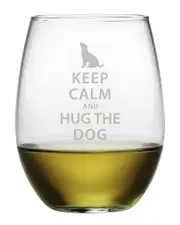 susquehanna Keep Calm and Hug the Dog Set of Four 21oz Stemless Wine Glasses