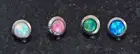 4 Pc Steel 14g 4MM Blue, White, Green Pink Natural Fire Opal Stone Dermal Anchor