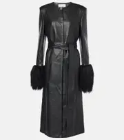 [Magda Butrym] Magda Butrym Shearling-trimmed leather coat AU 8 black