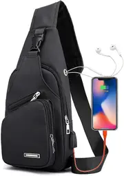 Sling Shoulder Bag Crossbody Backpack For Men Women Waterproof Hiking Daypack Multipurpose Cross Body Chest Bag With Usb Charger Port & Headphone Hole