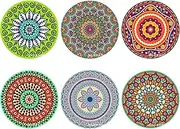 YANPLS 6-Pack Coasters Set Absorbent Ceramic Cork Round Coasters for Drinks, Boho Home Decor, Kitchen Office Accessories