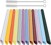 ALINK 12-Pack Reusable Plastic Straws, 13 mm x 10.5 inch Long Wide Macaron Color Smoothie Straws for Bubble Tea, Tapioca Pearls, Milkshakes with 2 Cleaning Brush - Pointed Design