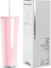 Simple Modern Plastic Tumbler with Lid and Straw | Reusable BPA Free Iced Coffee Cups Double Wall Smoothie Cup | Gifts for Women Men Him Her | Classic Collection | 24oz | Blush
