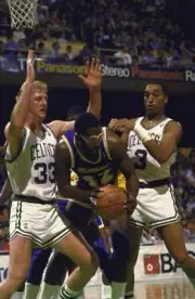 Basketball Boston Celtics Dennis Johnson and Larry Bird in a - 1987 Old Photo