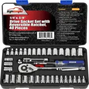 EPAuto 40 Pieces 1/4-Inch & 3/8-Inch Drive Socket Set with 40 Piece, Assorted