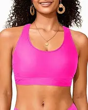 [Holipick] Women's Sports Bra Bikini Top - Scoop Neck Swim Criss Cross Bathing Suit Padded Crop Swimsuit