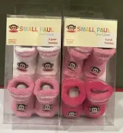 2 Small Paul Frank Julius Monkey Pink Baby Girls 2 pack Booties Socks 0-12M LOT