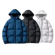 Casual Men's Printed Winter Puffer Coat Thick and Warm with Hood Design