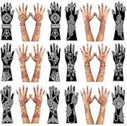Large Henna Tattoo Stencil Kit,12 Sheets Henna Tattoo stickers for Hand Forearm Glitter Airbrush Diy Tattooing Template, Indian Temporary Tattoo Stickers for Women Girls