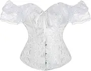 [Generic] Women Short Sleeve Corset Solid Color Tie-up Boat Neck Close-fitting Crop Tops Cropped White Black Green Red Brown