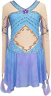 [Zagitova] Ice Figure Skating Dress for Girls Patchwork Long Sleeve Women Competition Dance Costume with Shiny Rhinestone