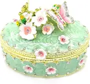 BUT FLY Butterfly Jewelry Trinket Box Hinged Unique Gifts for Women Vintage Hand-Painted Home Decor Crystal Collectibles (Green)