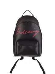 Balenciaga Everyday S Red Signature Logo Black Leather Backpack