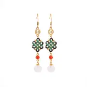 Chinese Hanfu Qipao Earrings Long Drop Knotting Natural Jade Vintage Earrings