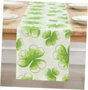 St Patricks Day Table Runner Green Clover 13 X 72 Inch Water Color Shamrocks