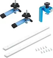 POWERTEC Table Saw Sled Kit, 3/4" x 3/8" x 17" Predrilled Crosscut Sled Miter Bar with Screws & 5-1/2" T Track Clamp & 3" T Track Flip Stop, Table Saw Accessories for Woodworking (72218)