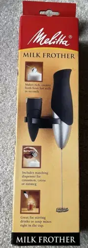 Rare Brand New Melitta Milk Frother w/Dispenser Stir Drinks/Soups Right In Cup