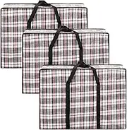 3 Set of Large Heavy Duty Checkered Tote Bags with Zipper and Handles Waterproof Storage Tote Duffle Bag with Zippers for Clothes, Bedding, Comforters, Pillows, Moving