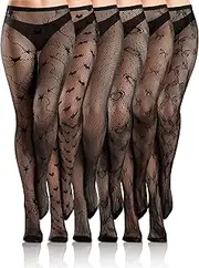 [Bencailor] 6 Pairs Women Fishnet Thigh High Stockings Waist Tights Bow Patterned Goth Fishnet Leggings Pantyhose for Halloween