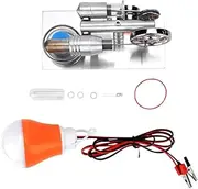 Respicefinem Silver T Shape Hot Air Stirling Engine Micro Generator Mini Steam Engine Model Stainless Steel with Multi Color LED Lamp for Physics Learning and Gift Giving
