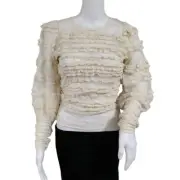 NWT BCBGMaxazria Gypsie Peasant Whimsy Goth Ruffle Tiered Mesh Top Ivory Size XS