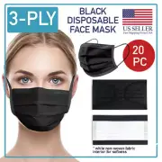 Black Disposable Face Mask 20 PCS 3-Ply Medical Surgical Ear-Loop Mouth Cover