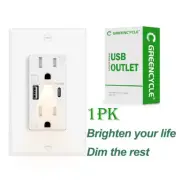 White USB C+A 24W Fast Charging Outlet, 4.8A, LED Night Light, On/Off Switch