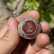 Rare Ancient Agate Stone Roman King Engravings Rare Solid Excellent Silver Ring