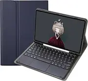 [Jarttarn] Keyboard Case Compatible with Samsung Galaxy Tab S9 FE Plus 12.4 inch SM-X610/X616, Round Keys Detachable Wireless Trackpad Keyboard Case with Pencil Holder (Dark Blue)