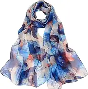 [BLURBE] Chiffon Scarf Women - Ladies Scarves Lightweight Floral Print Chiffon Scarfs Shawls and Wraps for Womens Spring Autumn