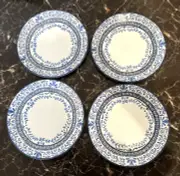 CORELLE VITRELLE PORTOFINO WHITE / BLUE 10 1/4" DINNER PLATES SET OF 4