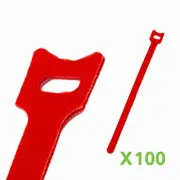 10 Inch Hook and Loop Reusable Strap Cable Cord Wire Ties 100 Pack Red