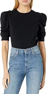 [The Drop] Women's Mariko Puff-Sleeve Crewneck T-Shirt, Black, 3X Plus Size