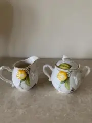 GRACE TEAWARE LEMONS BUTTERFLIES BEES CREAMER & COVERED SUGAR BOWL - NEW