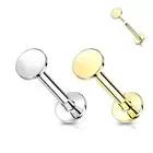 14 Karat Solid Gold Labret / Monroe Stud 18 & 16 Gauge Flat Round Top