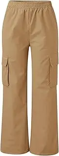 [SHEKINI] Women Cargo Sweatpants Work Tracksuit Bottoms Gym Running Joggers Pants Elastic Waist Stretch Combat Trousers with Pockets Boot Leg Pants S-4XL