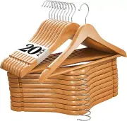 Wooden Hangers 20 Pack - Non-Slip Heavy Duty Coat Hangers with Swivel Hooks