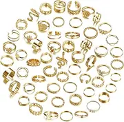 [Sanfenly] 58 PCS Vintage Knuckle Ring Set for Women Bohemian Stackable Joint Finger Rings Stacking Butterfly Snake Hollow Carved Crystal Midi Silver/Gold Rings Pack for Gift