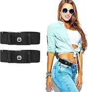 [Thinp] 2 Pcs No Buckle Stretch Belt for Women and Men,Side Belts without Buckle Adjustable No Buckle Belt Elastic Belt Loop Belt for Men Invisible Belt Buckleless Belt for Jeans Pants, Black