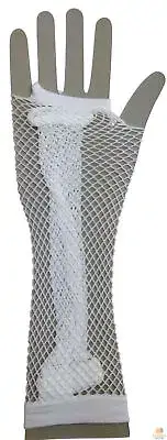 Fingerless Fishnet Gloves Elbow Length 70s 80s Retro Dance Costume White One