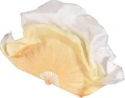 [Hcclijo] Real Silk Veil 1 Pai Yangko Dancing Fan Ribs Two Layers Half Moon Extra Long Flowy Dancer Performance