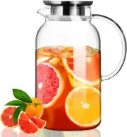 PARACITY Glass Pitcher with Lid, Hot& Cold Glass Water Pitcher with Handle, I...